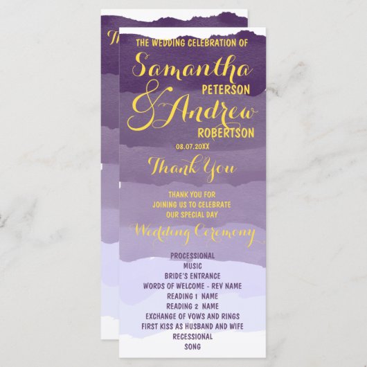 紫色ラベンダーの水彩グラデーション結婚式 プログラム (正面/裏面)