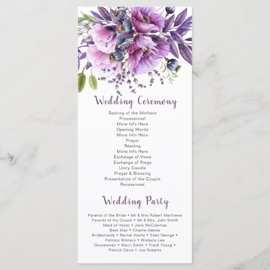 紫色ラベンダーフラワーズ結婚式 プログラム (裏面)
