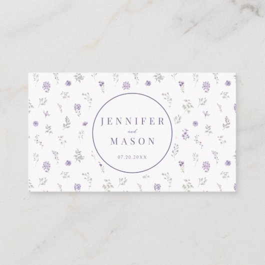 紫色ラベンダーフローラ結婚式RSVP QRコードカード エンクロージャーカード (裏面)