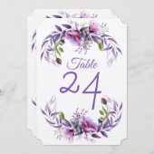 紫色ラベンダーポピー結婚フラワーズテーブルカード 招待状 (正面/裏面)