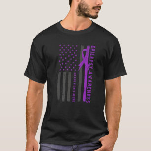 紫色リボン米国国旗てんかんてんかん認識度 Tシャツ