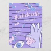 紫色レトロ楽しいハッピーエンドウィークエンド 招待状 (正面/裏面)