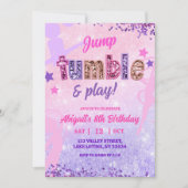 紫色亮片女孩体操生日 招待状 (正面)