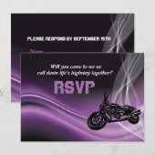 紫色公路バイク ウェディング RSVP 返信カード 招待状 (正面/裏面)