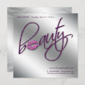 紫色化粧の招待状のオープンハウスの美しいの唇 招待状 (正面/裏面)