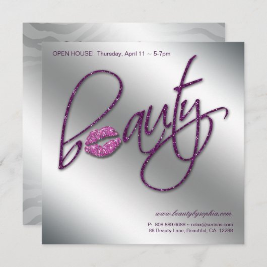 紫色化粧の招待状のオープンハウスの美しいの唇 招待状 (正面/裏面)