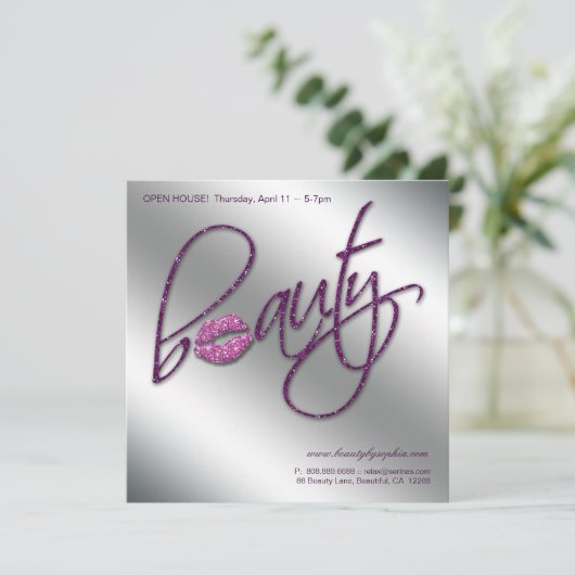 紫色化粧の招待状のオープンハウスの美しいの唇 招待状 (スタンド正面)