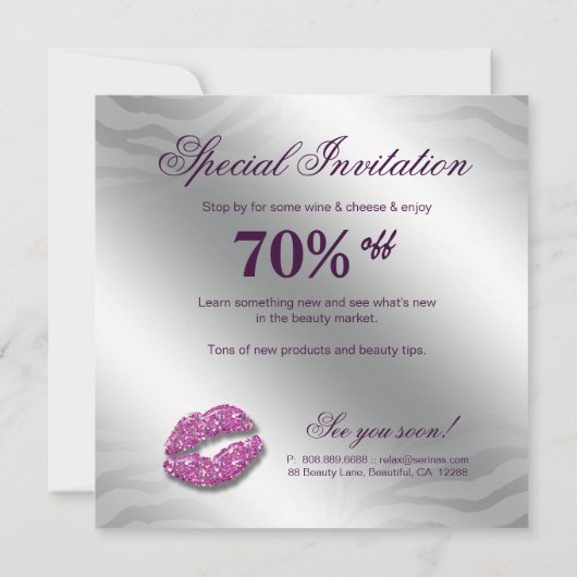 紫色化粧の招待状のオープンハウスの美しいの唇 招待状 (裏面)