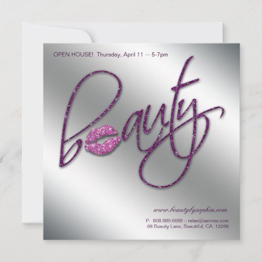 紫色化粧の招待状のオープンハウスの美しいの唇 招待状 (正面)