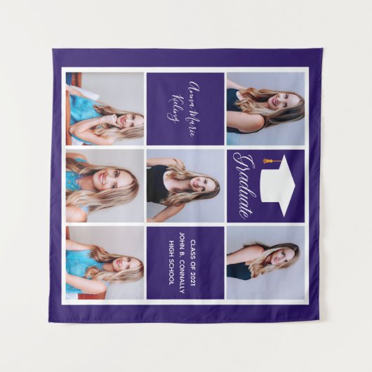 紫色卒業フォトコラージュ 卒業パーティー タペストリー (正面(横))