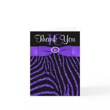 紫色印刷されたリボン黒いシマウマのサンキューカード