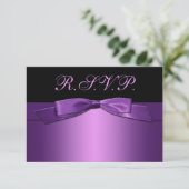 紫色印刷されたリボン黒い応答カード 出欠カード (スタンド正面)