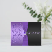 紫色印刷されたリボン黒い花の応答カード 出欠カード (スタンド正面)