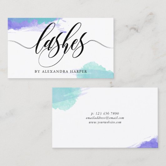 紫色及びターコイズの汚れ書道の鞭の芸術家 名刺 (正面/裏面)