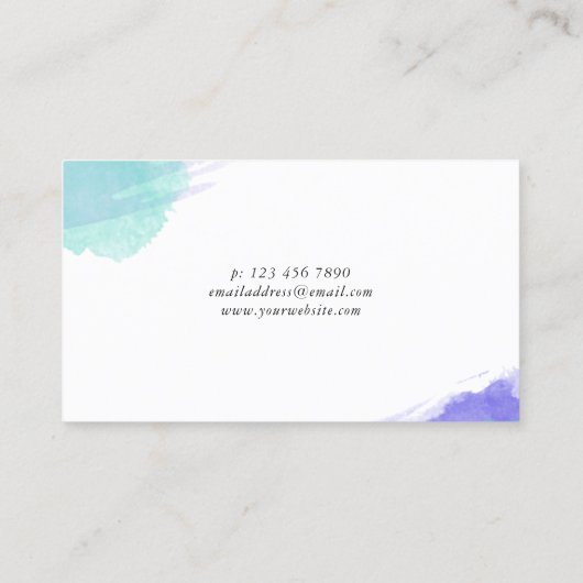 紫色及びターコイズの汚れ書道の鞭の芸術家 名刺 (裏面)