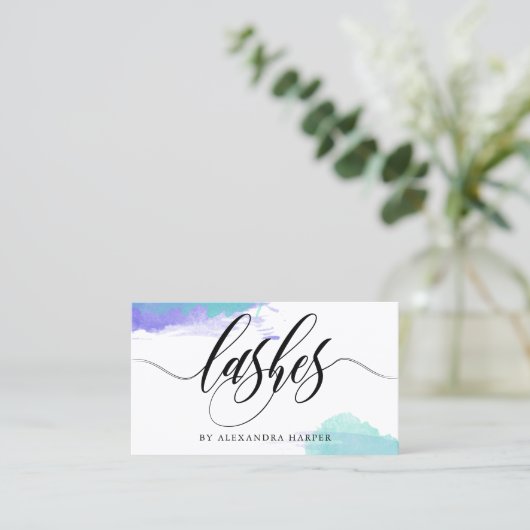 紫色及びターコイズの汚れ書道の鞭の芸術家 名刺 (スタンド正面)