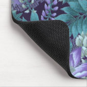 紫色及びティール（緑がかった色）のジャングルの花 マウスパッド (コーナー)