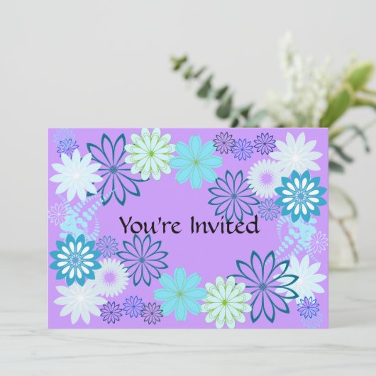 紫色及びティール（緑がかった色）の誕生日の招待状 招待状 (スタンド正面)