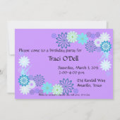 紫色及びティール(緑がかった色)の誕生日の招待状 招待状 (裏面)