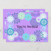 紫色及びティール(緑がかった色)の誕生日の招待状 招待状 (正面/裏面)