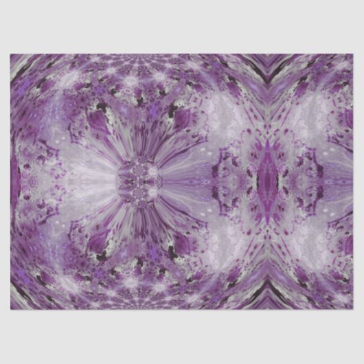 紫色及び灰色の穏やかな万華鏡のように千変万化するパターンのプリントパターン 薄葉紙 (正面)