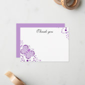 紫色及び白い蝶平たい箱はノート感謝していしています ノートカード (正面/裏面インサイチュ)