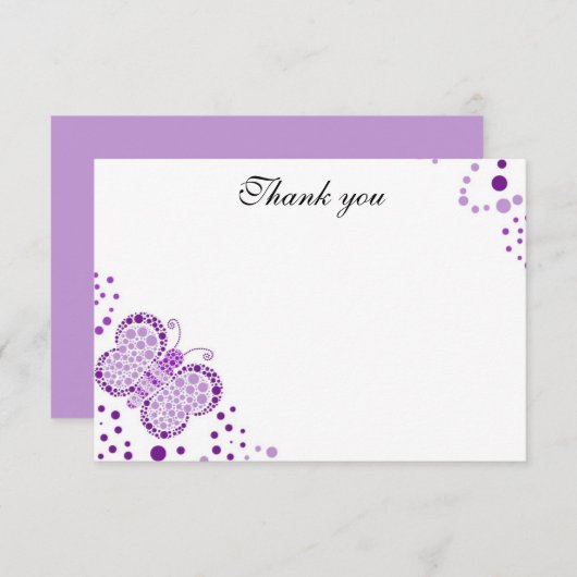 紫色及び白い蝶平たい箱はノート感謝していしています ノートカード (正面/裏面)