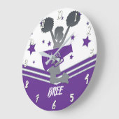 紫色及び白人の星の応援のチアリーディングの女の子 ラージ壁時計 (傾斜)