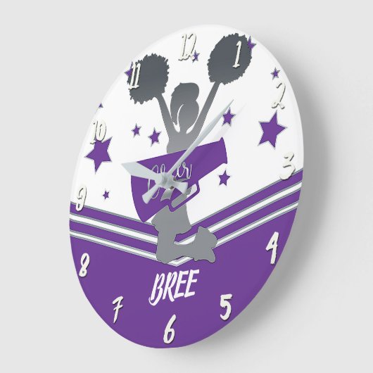 紫色及び白人の星の応援のチアリーディングの女の子 ラージ壁時計 (傾斜)