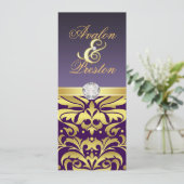 紫色及び金ゴールドのダイヤモンドのダマスク織の結婚式招待状 招待状 (スタンド正面)