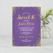 紫色及び金ゴールドの菓子16のパーティーのエレガントな誕生日 招待状 (スタンド正面)