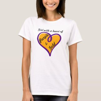 紫色及び金ゴールドのTシャツののハートの女の子デザイン Tシャツ