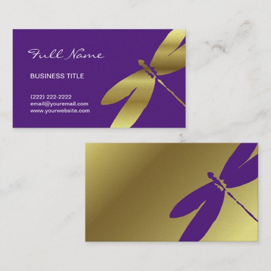 紫色及び金属金ゴールドのトンボの名刺 名刺 (正面/裏面)