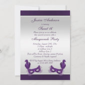 紫色及び銀の菓子16の仮面舞踏会のパーティー 招待状 (裏面)