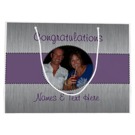 紫色及び銀製のカスタムな写真のギフトバッグ ラージペーパーバッグ (裏面)