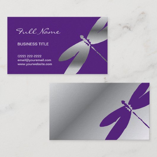 紫色及び銀製のトンボの名刺 名刺 (正面/裏面)