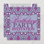 紫色及び青のモロッコの誕生日のパーティの招待状 招待状 (正面/裏面)