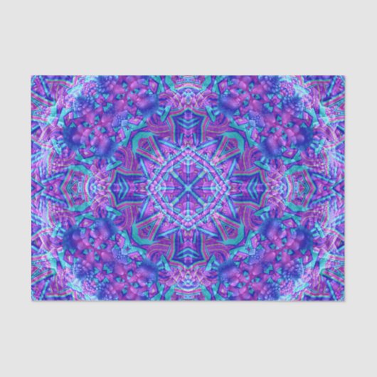 紫色及び青のヴィンテージのフラクタルの万華鏡のように千変万化するパターン 薄葉紙 (正面)