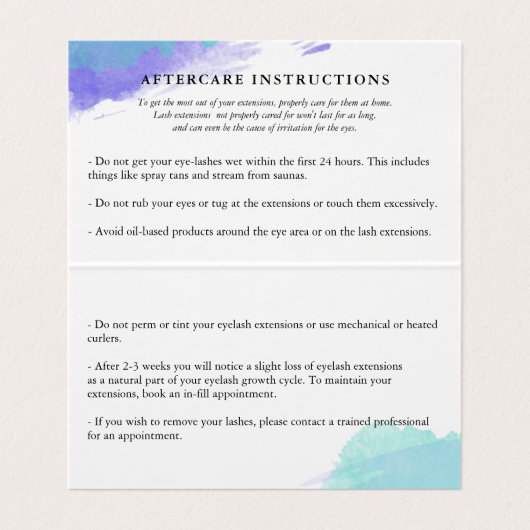 紫色及び青の書道の鞭の芸術家のアフターケア 名刺 (内部フラット)