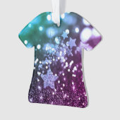 紫色及び青の《写真》ぼけ味のフェイクなグリッター及び星 オーナメント (正面)