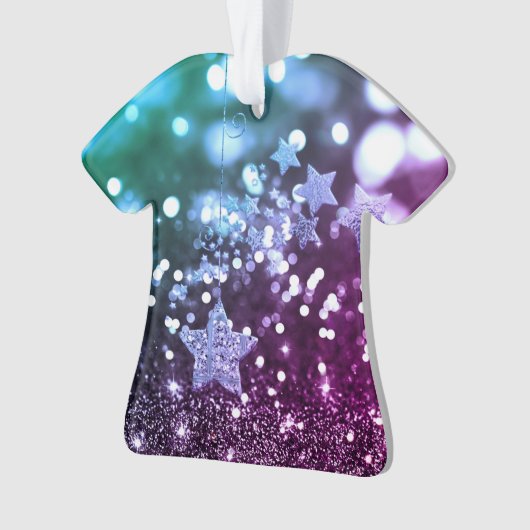 紫色及び青の《写真》ぼけ味のフェイクなグリッター及び星 オーナメント (正面)