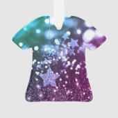 紫色及び青の《写真》ぼけ味のフェイクなグリッター及び星 オーナメント (裏面)
