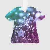 紫色及び青の《写真》ぼけ味のフェイクなグリッター及び星 オーナメント (正面)