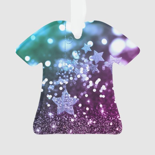 紫色及び青の《写真》ぼけ味のフェイクなグリッター及び星 オーナメント (正面)
