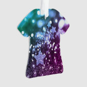 紫色及び青の《写真》ぼけ味のフェイクなグリッター及び星 オーナメント (正面)
