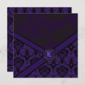 紫色及び黒いゴシックのレースの結婚式 招待状 (正面/裏面)