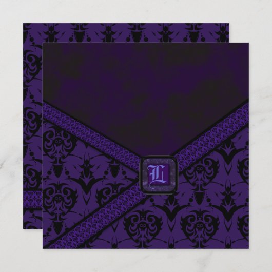 紫色及び黒いゴシックのレースの結婚式 招待状 (正面/裏面)