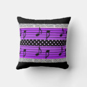 紫色及び黒い水玉模様のダイヤモンド及び音符 クッション (裏面)