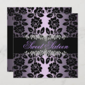 紫色及び黒い花の菓子16の誕生日の招待状 招待状 (正面/裏面)