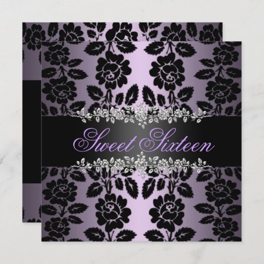 紫色及び黒い花の菓子16の誕生日の招待状 招待状 (正面/裏面)